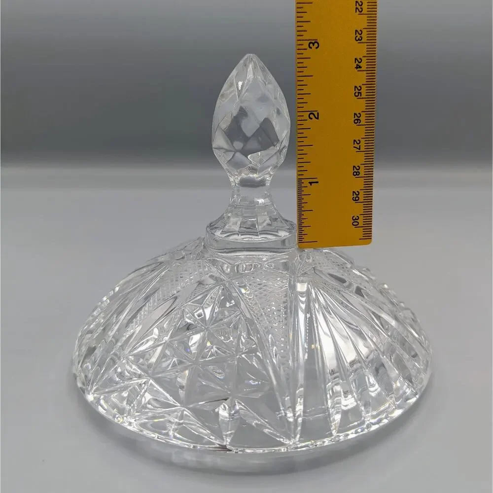 Vintage Cut Crystal Covered Candy Dish 3 Footed Lidded Bowl Pinwheel Starburst